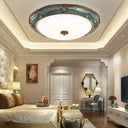 Classic Green Led Flush Mount Lamp With Milky Glass Ideal For Living Room Ceiling Lighting / Flower