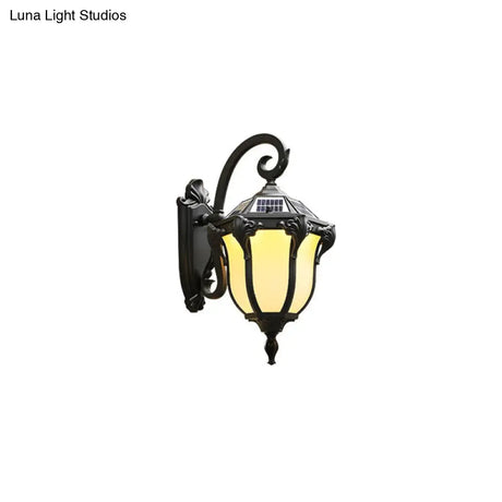 Classic Led Solar Wall Light With Cream Glass - Outdoor Mount Fixture