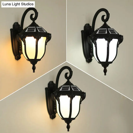 Classic Led Solar Wall Light With Cream Glass - Outdoor Mount Fixture