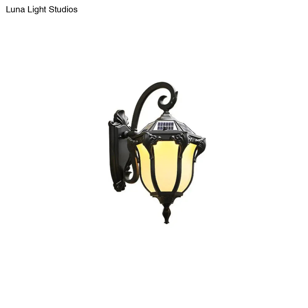 Classic Led Solar Wall Light With Cream Glass - Outdoor Mount Fixture