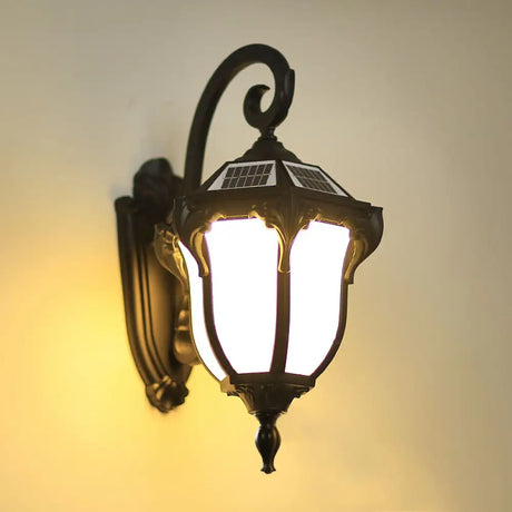 Classic Led Solar Wall Light With Cream Glass - Outdoor Mount Fixture Black /