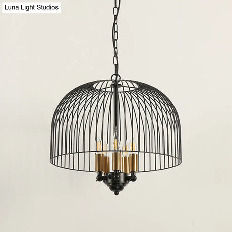 Classic Metal Birdcage Chandelier - 5 Lights Black Hanging Fixture For Dining Room Ceiling