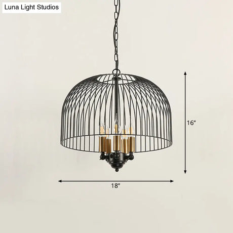 Classic Metal Birdcage Chandelier - 5 Lights Black Hanging Fixture For Dining Room Ceiling