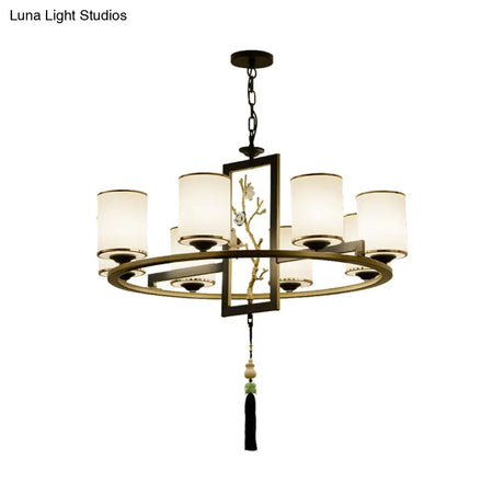 Classic Metal Cylinder Chandelier - 6/8/10 Lights Living Room Pendant Lighting In Black And Gold