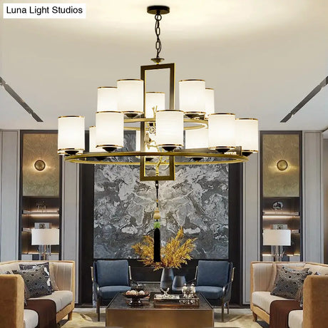 Classic Metal Cylinder Chandelier - 6/8/10 Lights Living Room Pendant Lighting In Black And Gold