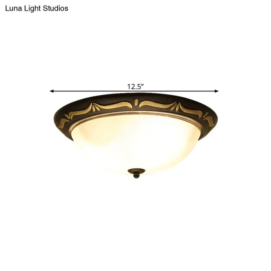 Classic Milk Glass Dome Ceiling Fixture - Led Brown Flush Mount Lighting (12.5/15 Width)