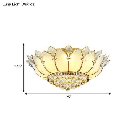 Classic Opal Glass Flush Mount With Gold Scalloped Design - 6 Light Fixture For Living Room Lighting