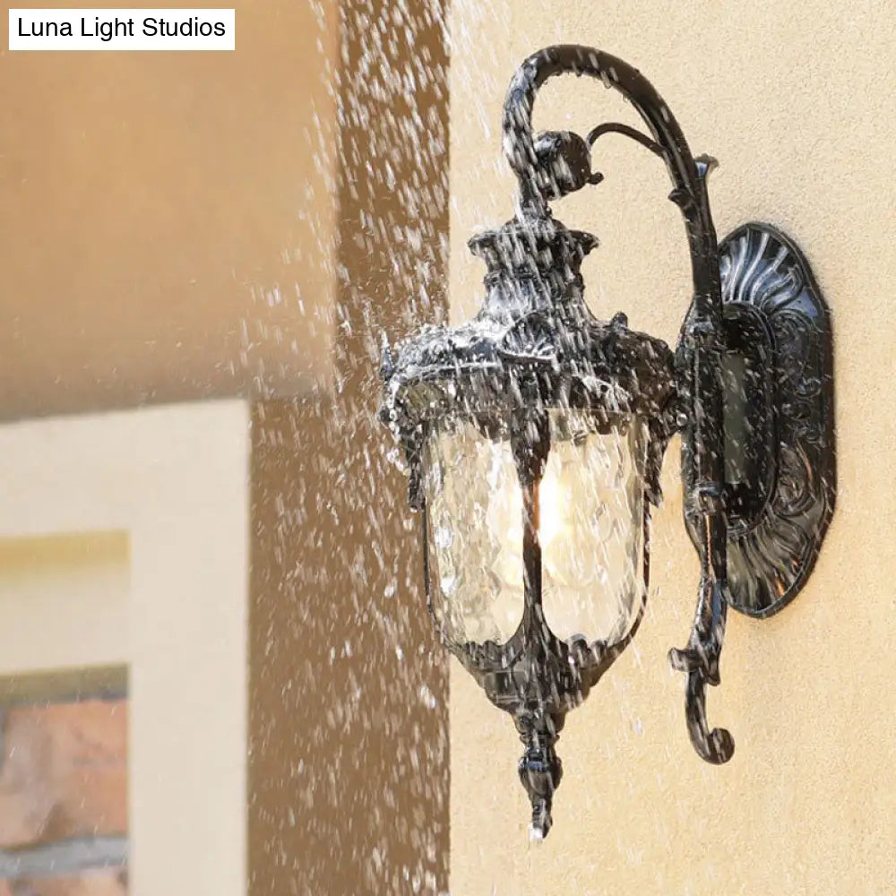 Classic Ripple Glass Black Bell Wall Light - Outdoor Courtyard Lighting Fixture (1 Bulb)