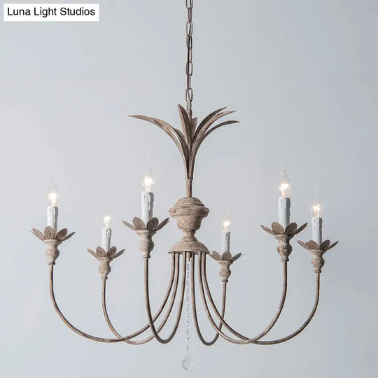 Classic Rustic Iron Chandelier With Crystal Droplets - 6 Bulbs Living Room Ceiling Pendant