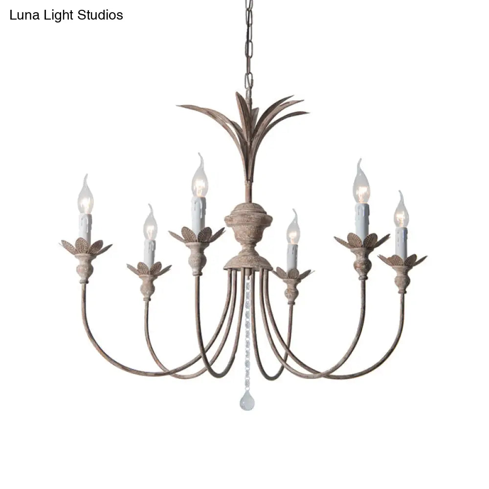 Classic Rustic Iron Chandelier With Crystal Droplets - 6 Bulbs Living Room Ceiling Pendant
