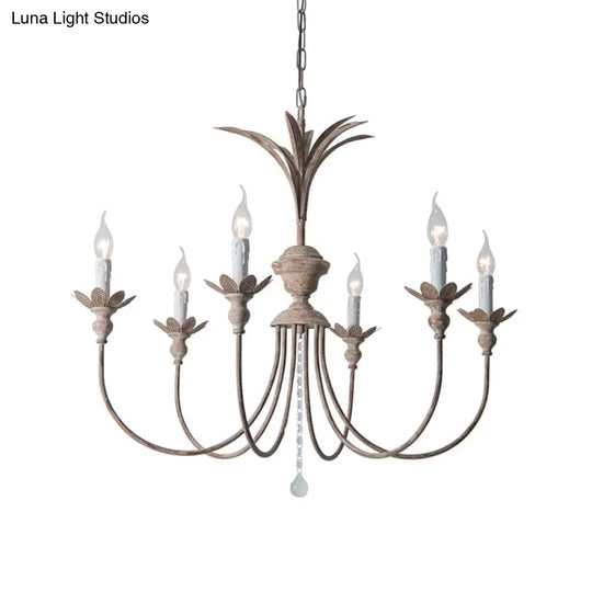 Classic Rustic Iron Chandelier With Crystal Droplets - 6 Bulbs Living Room Ceiling Pendant
