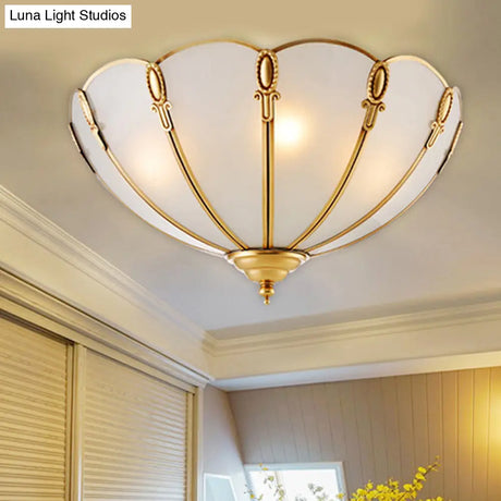 Classic Scallop Flush Mount Metal Ceiling Light Fixture In Brass For Bedroom - 17’/21’ Width