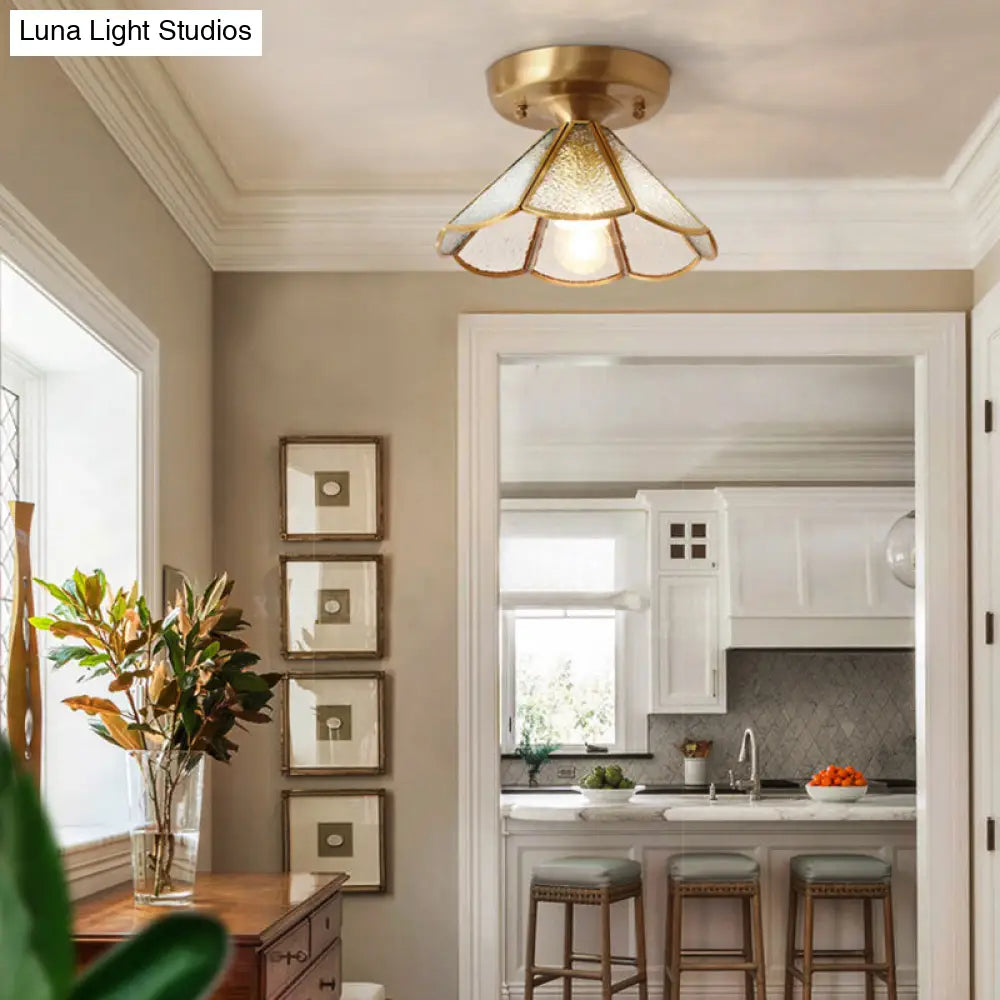 Classic Scalloped Glass Ceiling Flush Mount In Brass - Timeless Elegance For Your