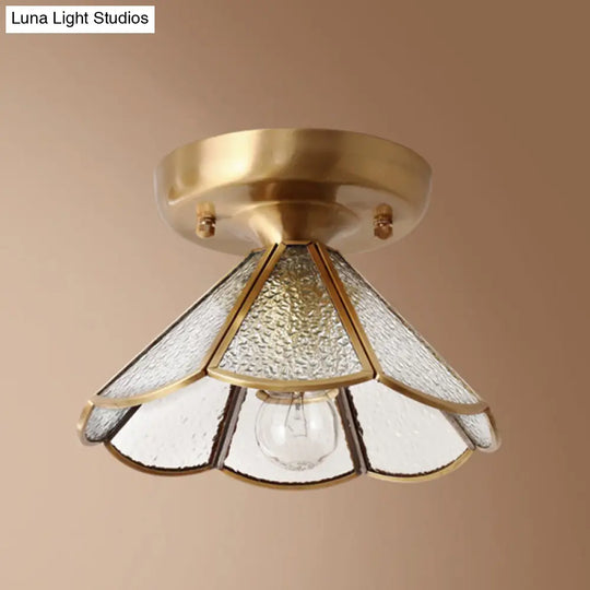 Classic Scalloped Glass Ceiling Flush Mount In Brass - Timeless Elegance For Your