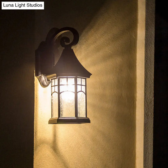 Classic Seedy Glass Wall Light: Pavilion Shape 1 Head Black