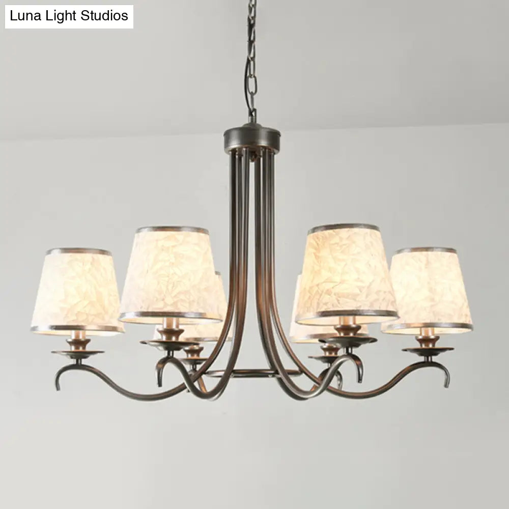 Classic Style Fabric Cone Chandelier Light 6 Heads Silver/Blue/White