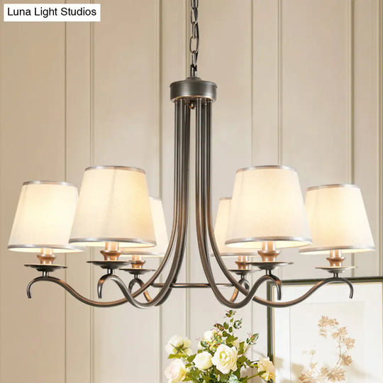 Classic Style Fabric Cone Chandelier Light 6 Heads Silver/Blue/White Blue