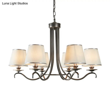 Classic Style Fabric Cone Chandelier Light 6 Heads Silver/Blue/White