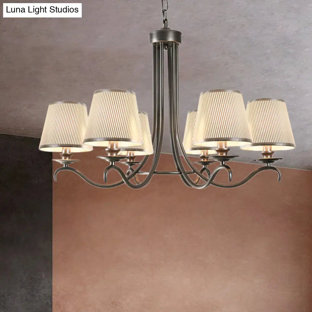Classic Style Fabric Cone Chandelier Light 6 Heads Silver/Blue/White