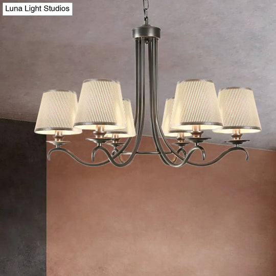 Classic Style Fabric Cone Chandelier Light 6 Heads Silver/Blue/White