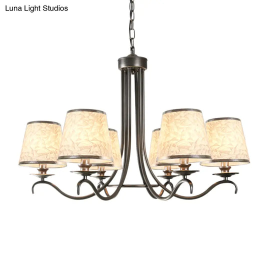 Classic Style Fabric Cone Chandelier Light 6 Heads Silver/Blue/White