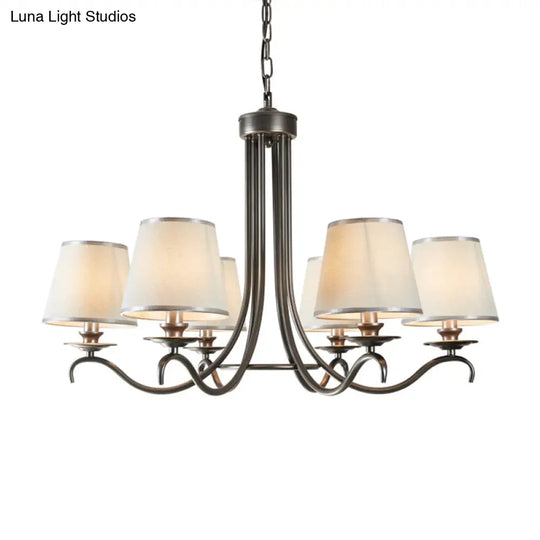Classic Style Fabric Cone Chandelier Light 6 Heads Silver/Blue/White