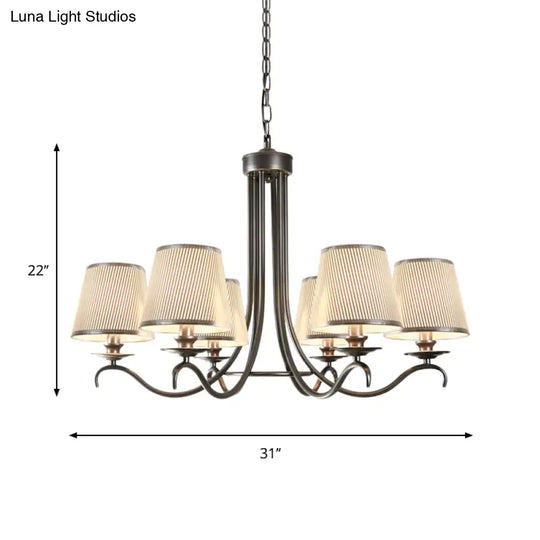 Classic Style Fabric Cone Chandelier Light 6 Heads Silver/Blue/White