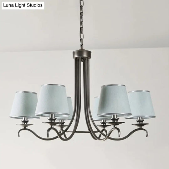 Classic Style Fabric Cone Chandelier Light 6 Heads Silver/Blue/White