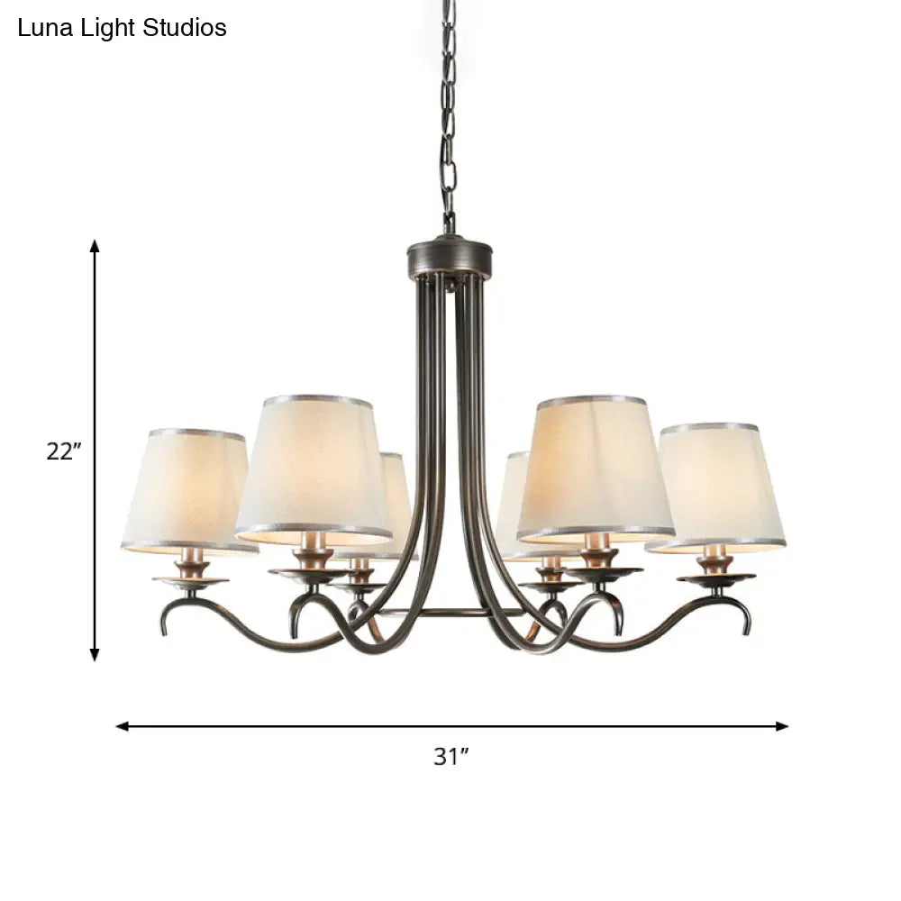 Classic Style Fabric Cone Chandelier Light 6 Heads Silver/Blue/White