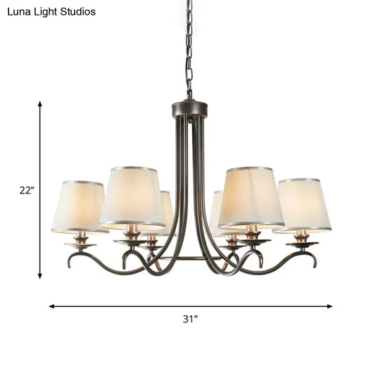 Classic Style Fabric Cone Chandelier Light 6 Heads Silver/Blue/White