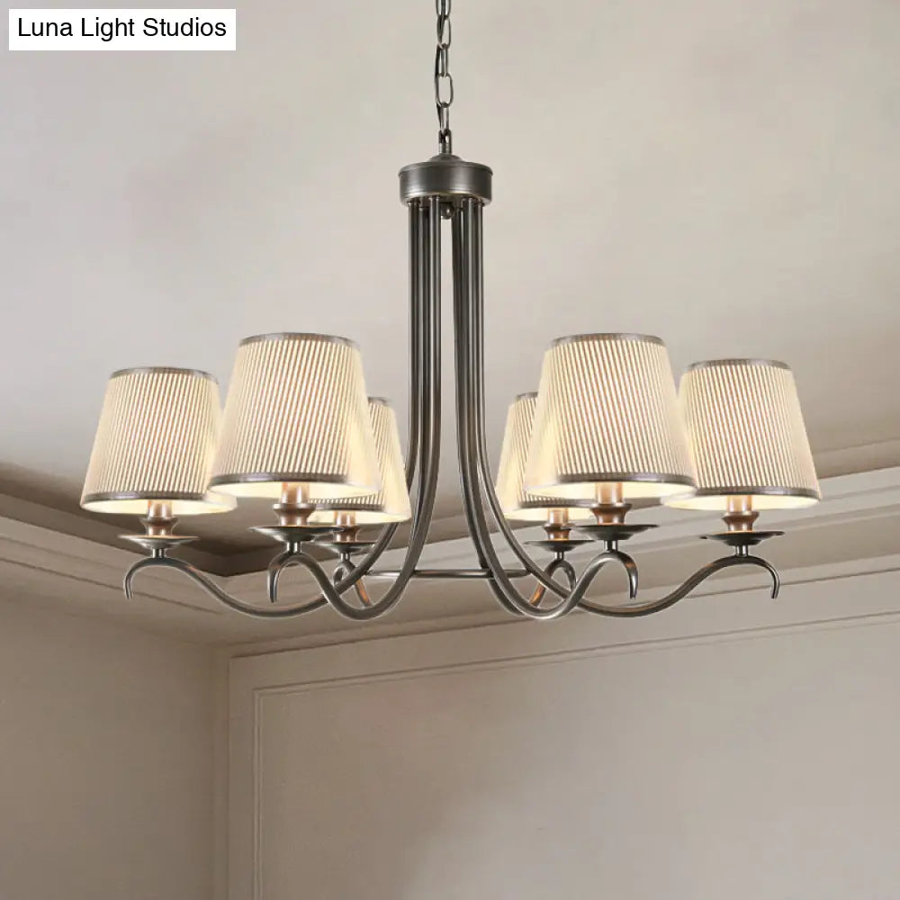 Classic Style Fabric Cone Chandelier Light 6 Heads Silver/Blue/White