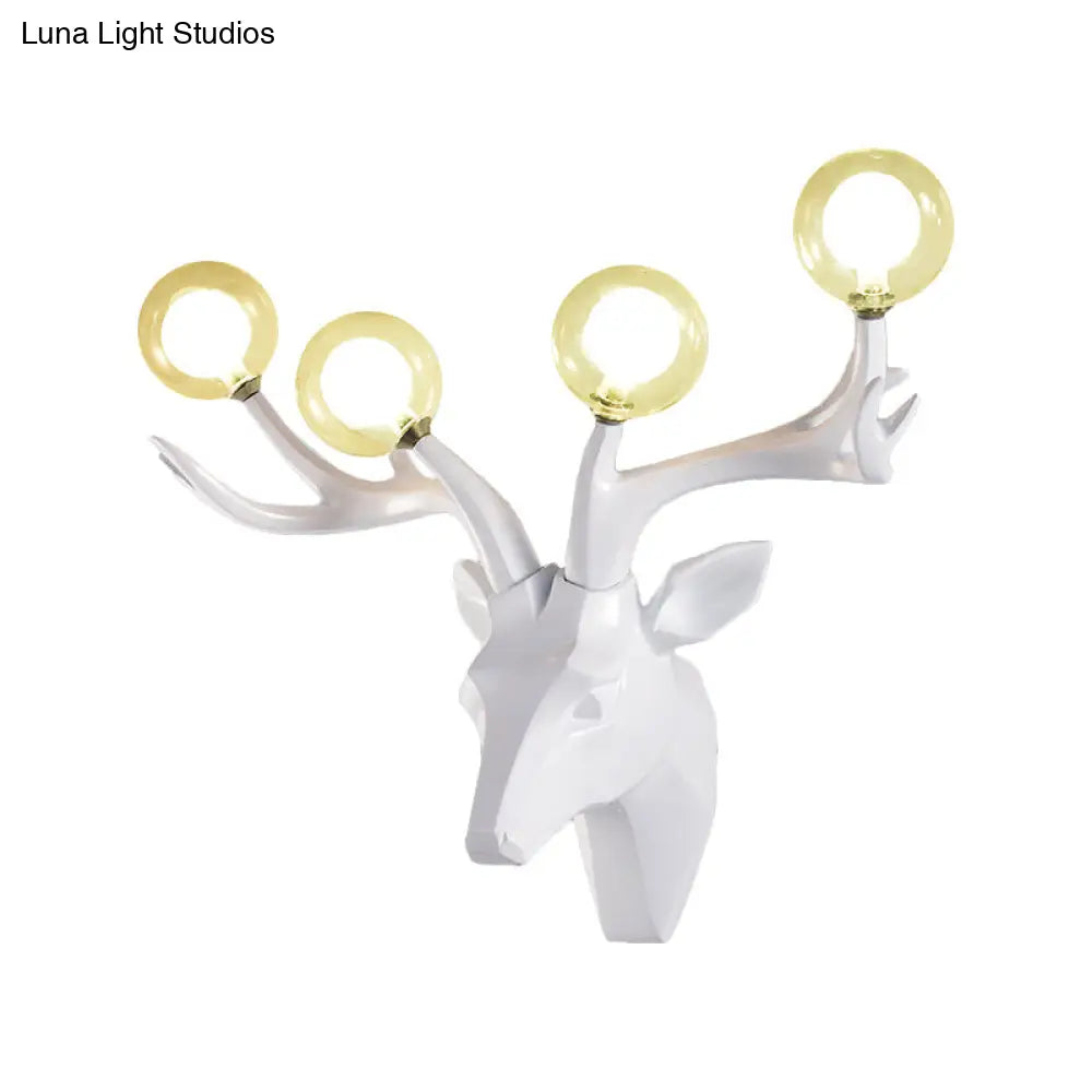 Classic Style Sika Deer Wall Lamp With Clear Crystal Shade - 4 Heads Black/White/Blue Resin For