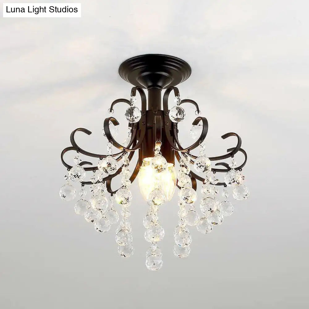 Classic Swirl Ceiling Flush Light With Crystal Ball - Single Metal Semi Mount Lighting