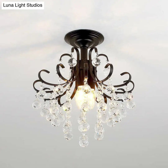 Classic Swirl Ceiling Flush Light With Crystal Ball - Single Metal Semi Mount Lighting