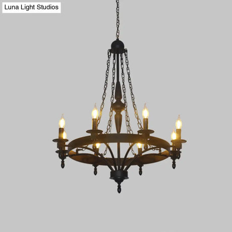 Classic Wagon Wheel Metal Chandelier: 8-Light Pendant Light For Corridor In Rust