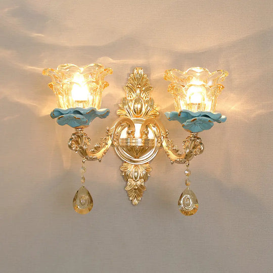 Classic Wall Light With Carved Glass Shade And Gold Finish 2 / D