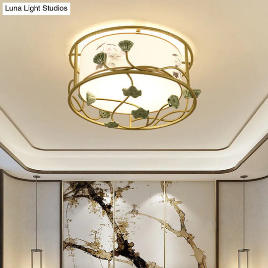 Classic White Flush Mount Bedroom Ceiling Light - 19.5/23.5 Wide 5 Lights Round Fabric Shade / 19.5