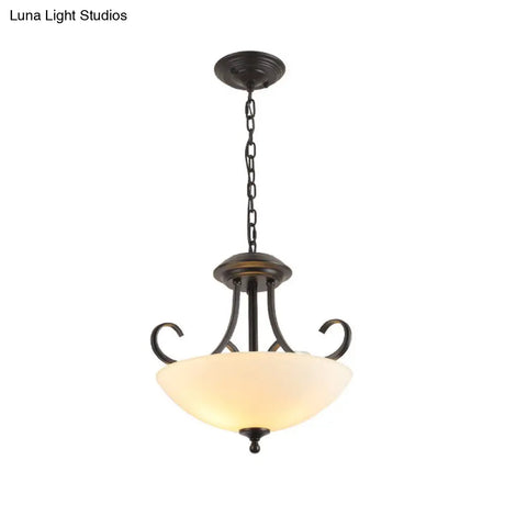 Classic White Frosted Glass 3-Bulb Pendant Chandelier With Scroll Arm