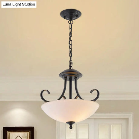 Classic White Frosted Glass 3-Bulb Pendant Chandelier With Scroll Arm