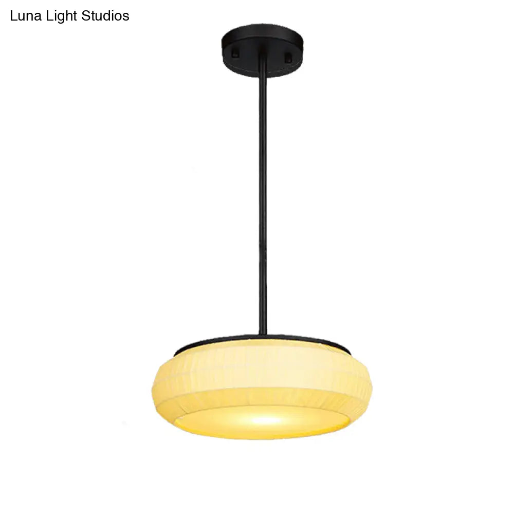Classic White Hanging Ceiling Light With Round Fabric Shade - 1 Pendant For Living Room 16/19.5 Wide