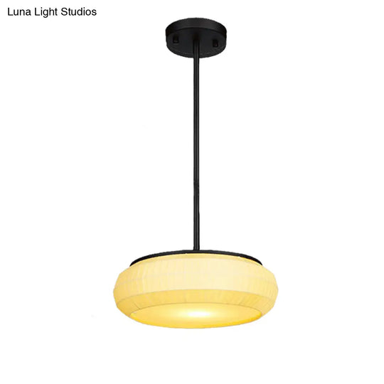 Classic White Hanging Ceiling Light With Round Fabric Shade - 1 Pendant For Living Room 16/19.5 Wide