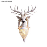 Clear Beveled Crystal Sconce With Rural White/Brown/Black Finish And Faux Elk Backplate - Bedroom