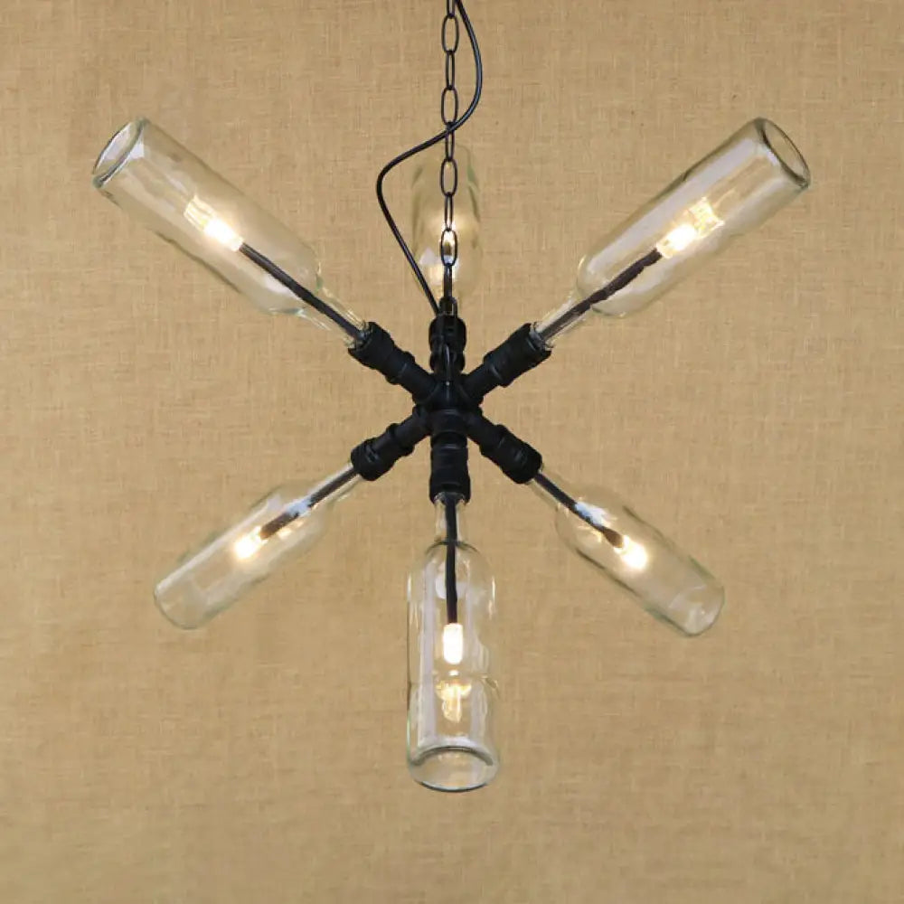 Clear/Blue Glass Pendant Light Bottle Shade - Industrial Style Ceiling Fixture (2/4/6 Lights) With