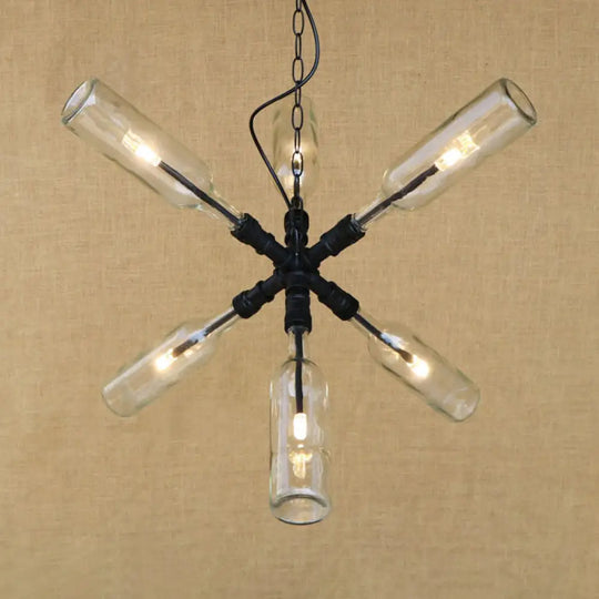 Clear/Blue Glass Pendant Light Bottle Shade - Industrial Style Ceiling Fixture (2/4/6 Lights) With