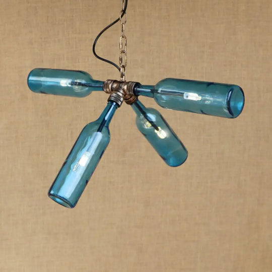Clear/Blue Glass Pendant Light Bottle Shade - Industrial Style Ceiling Fixture (2/4/6 Lights) With