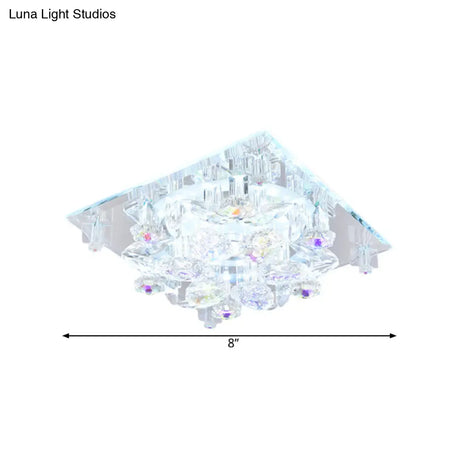 Clear Crystal 5-Light Flush Mount With Flower Shade - Minimal Design