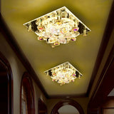 Clear Crystal 5-Light Flush Mount With Flower Shade - Minimal Design / Square Plate