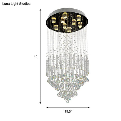 Clear Crystal Conical Flush Mount With 9 Lights - Minimalist White Light For Living Room