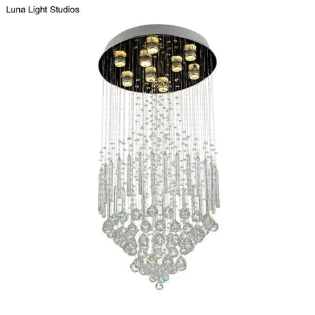 Clear Crystal Conical Flush Mount With 9 Lights - Minimalist White Light For Living Room