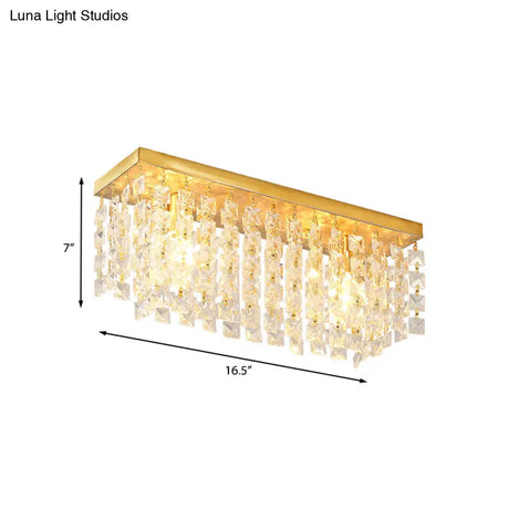Clear Crystal Flush Ceiling Light With 2 Heads In Contemporary Brass Design For Living Room